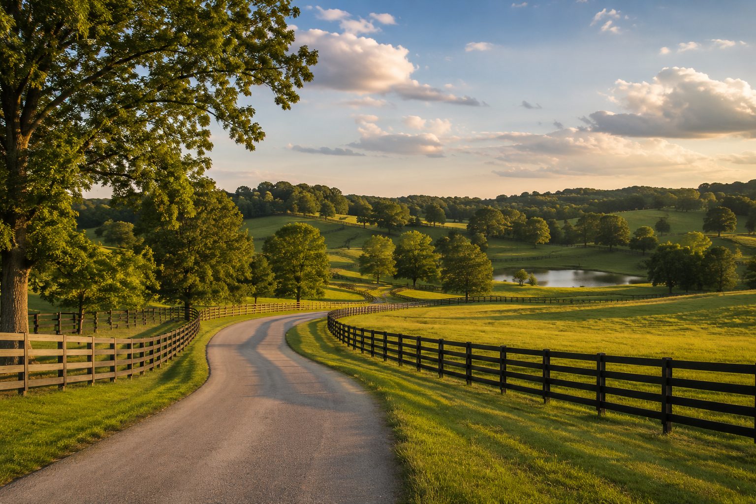 Scenic country road through rolling farmland